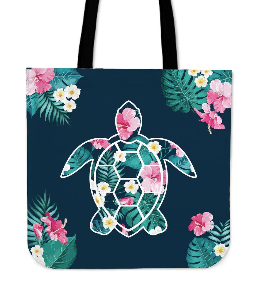 Flower Sea Turtle - Tote Bag - the ocean vibe Ocean Apparel