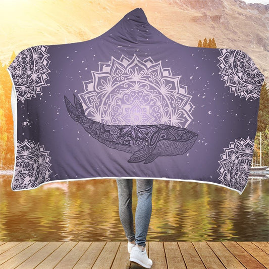 Mandala Purple Whale - Hooded Blanket - the ocean vibe Ocean Apparel