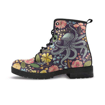 Flower Octopus - Women's Boots - the ocean vibe Ocean Apparel
