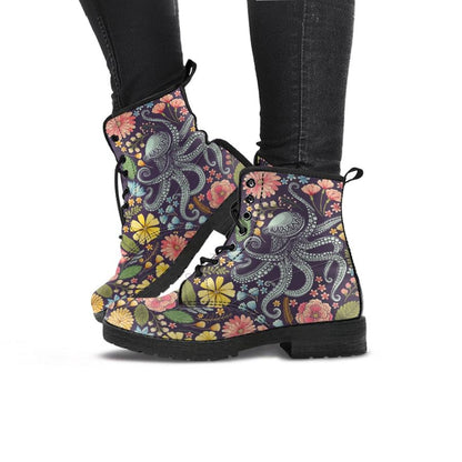 Flower Octopus - Women's Boots - the ocean vibe Ocean Apparel