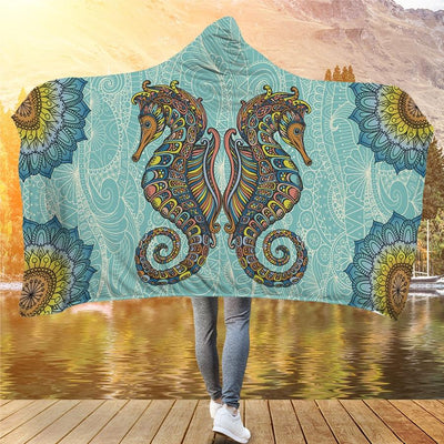 Seahorse Zentangle - Hooded Blanket - the ocean vibe Ocean Apparel