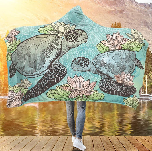 Lotus Sea Turtle - Hooded Blanket - the ocean vibe Ocean Apparel
