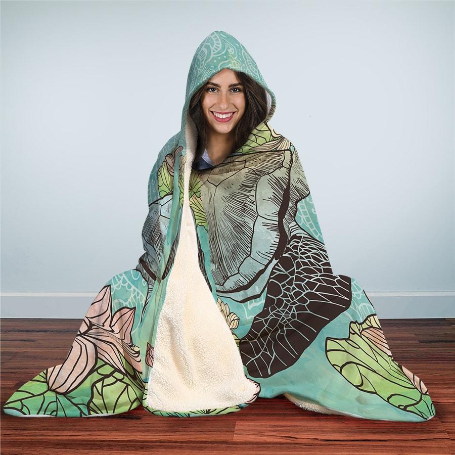 Lotus Sea Turtle - Hooded Blanket - the ocean vibe Ocean Apparel