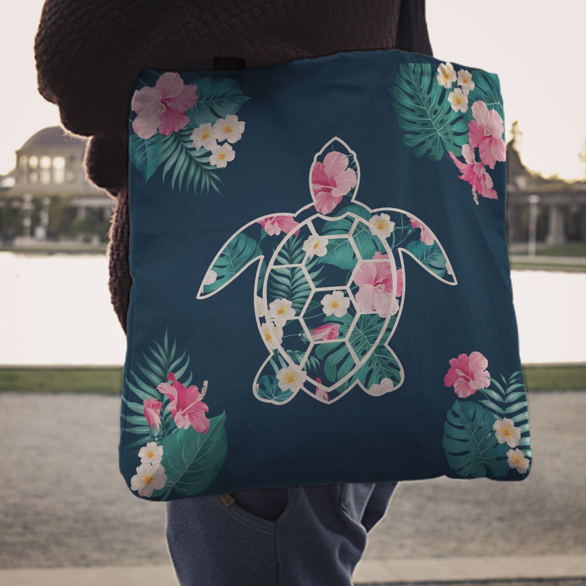 Flower Sea Turtle - Tote Bag - the ocean vibe Ocean Apparel