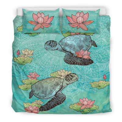 Lotus Sea Turtle - Bedding Set - the ocean vibe Ocean Apparel