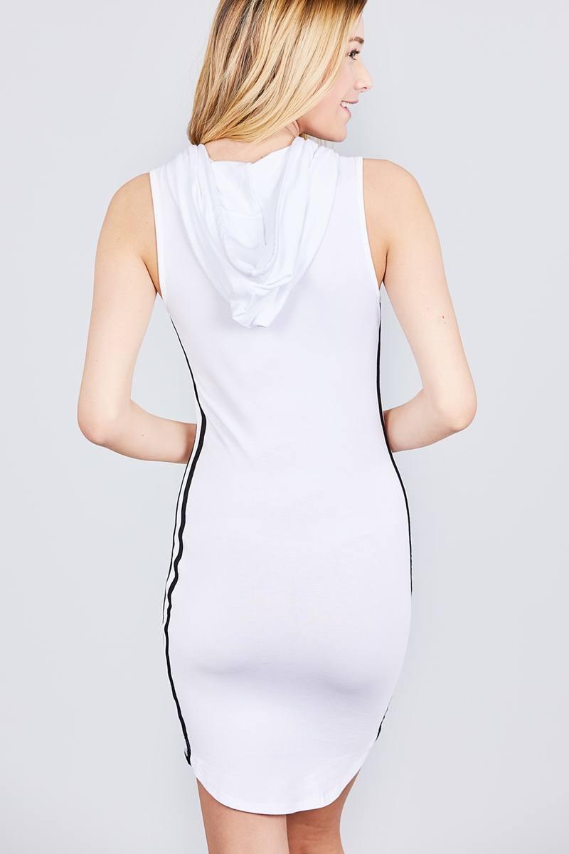 Sporty Drawstring off-white Hoodie Mini Dress
