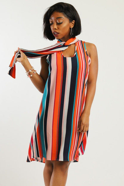 Pretty stripe sleeveless mini dress