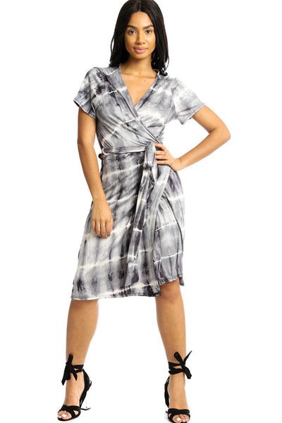 Grey-dyed Wrapped Style Midi Dress