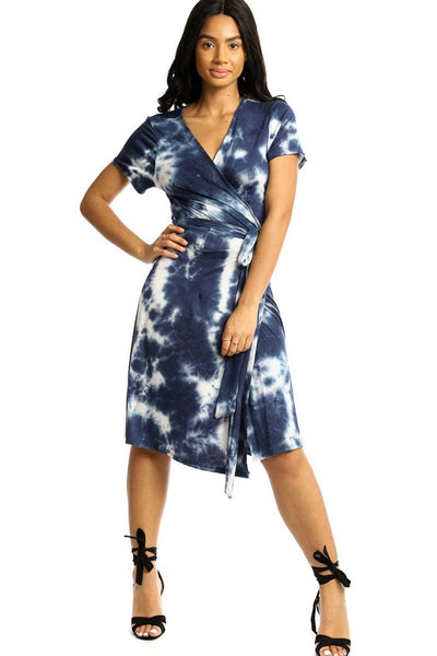 Navy Dyed Wrapped Style Midi Dress